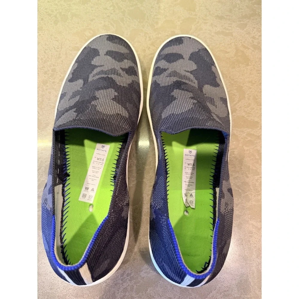 Rothy's Womens Blue Gray Camoflauge Slip On Casual Comfort Sneakers Size 11.5